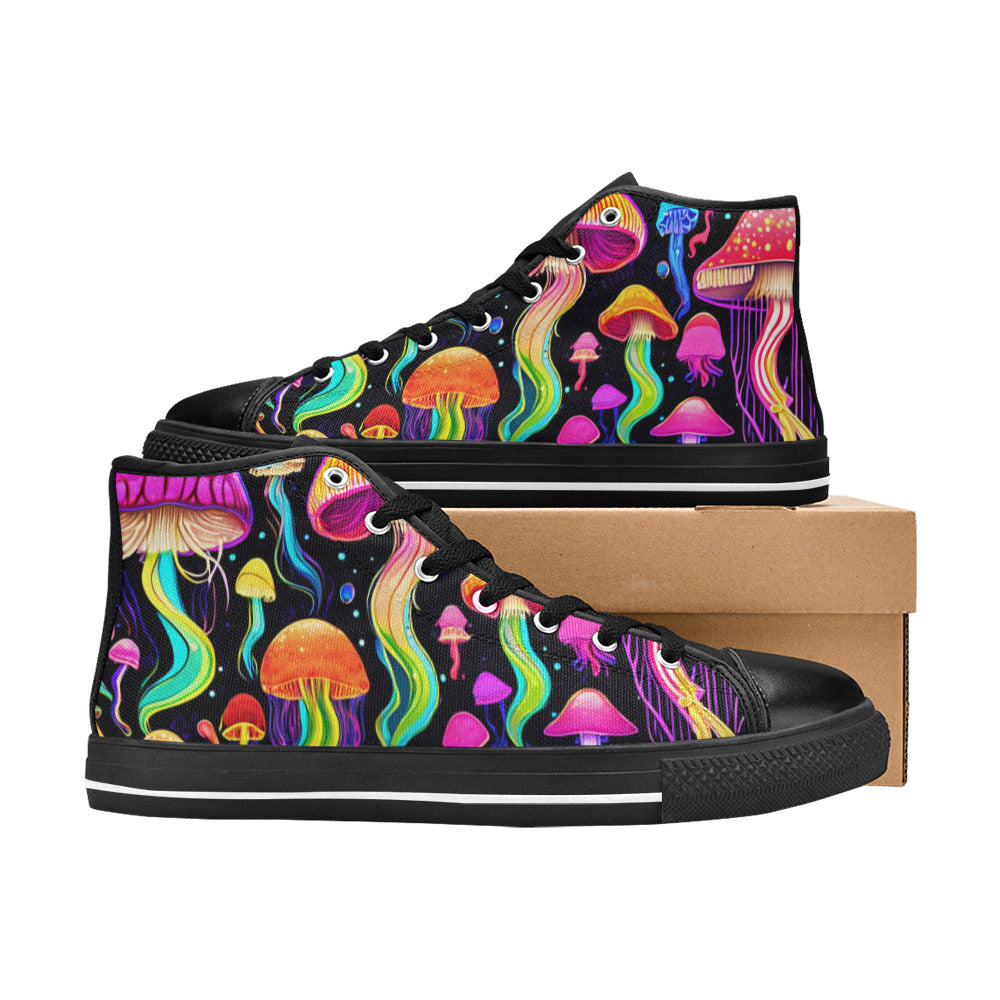 WOMEN'S Jellyfish Vibrant Mushroom Art High Top Canvas Dark Academia Custom Shoes