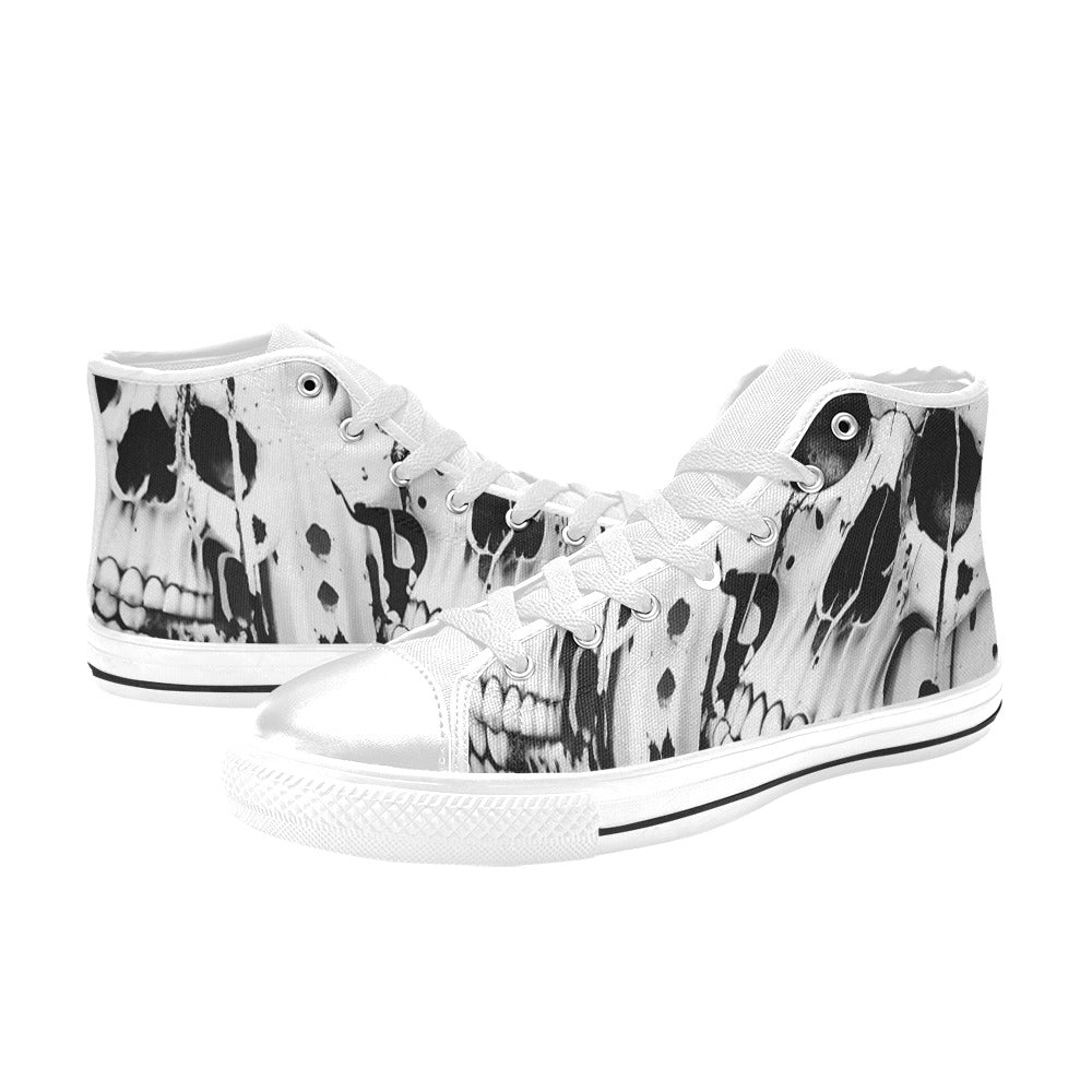 WOMEN'S Cc Grey Skull Art High Top Canvas Dark Academia Custom Sneakers