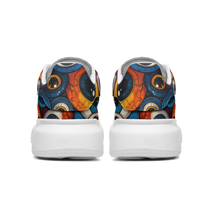 Eye Balls Platform Unisex Non Slip Lace Up Faux Leather Sneakers