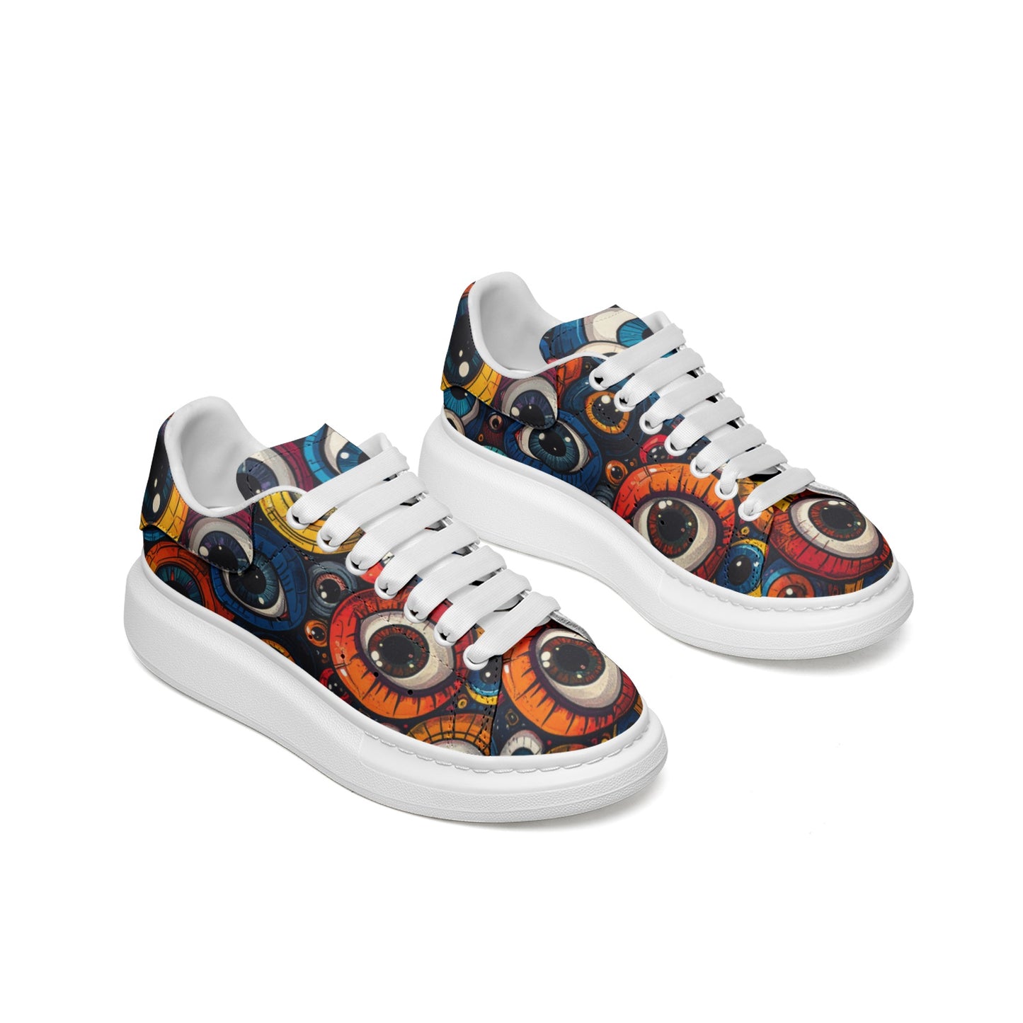 Eye Balls Platform Unisex Non Slip Lace Up Faux Leather Sneakers