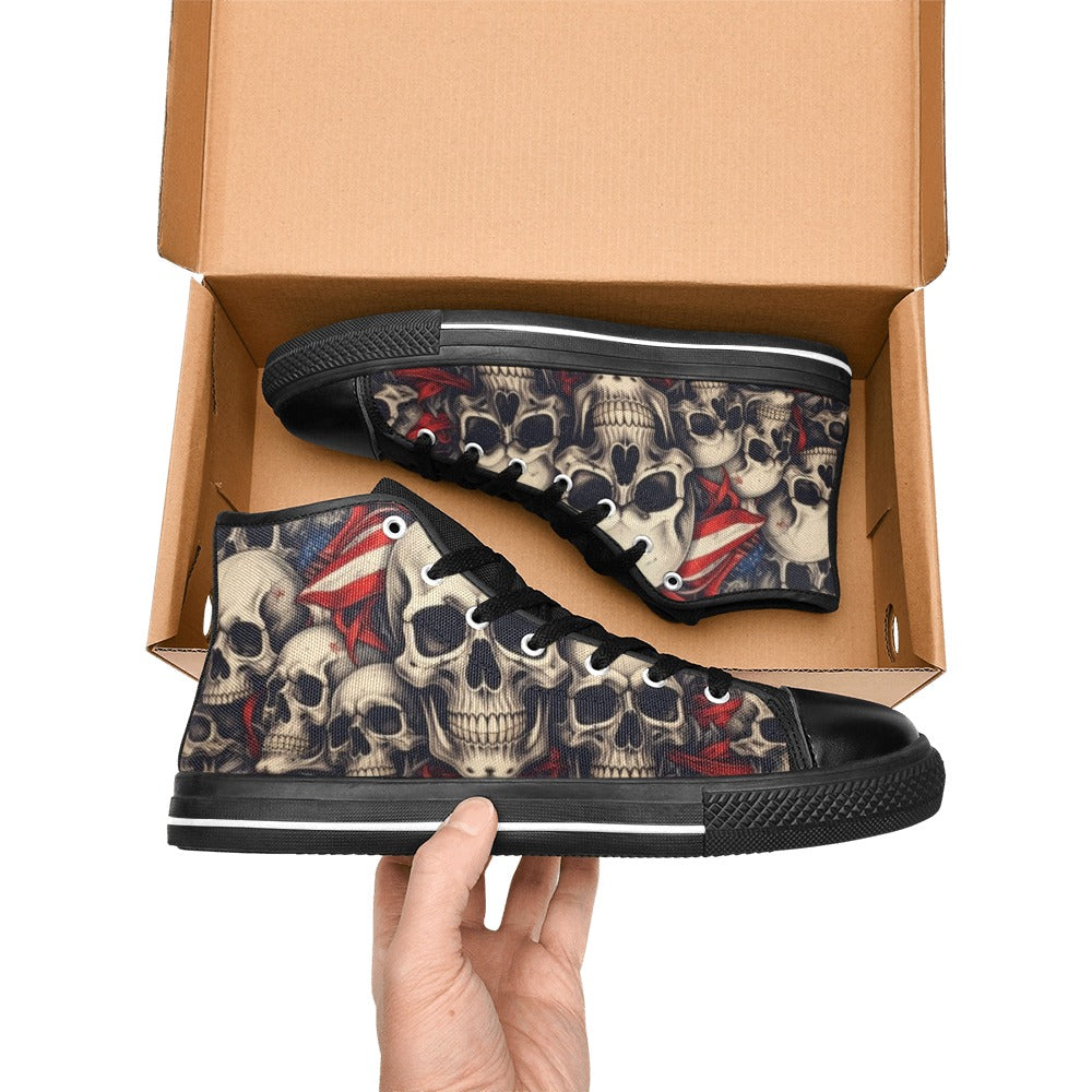 MEN'S Patriotic Skull Flag High Top Canvas Y2K Custom Shoes