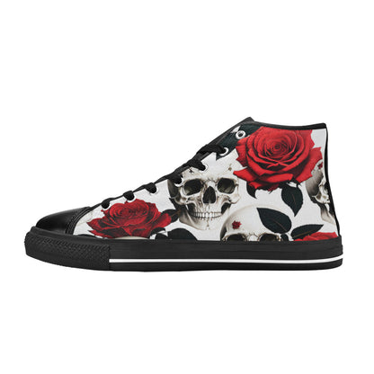 WOMEN'S Skulls Roses Deluxe 5 High Top Canvas Cottagecore Custom Sneakers