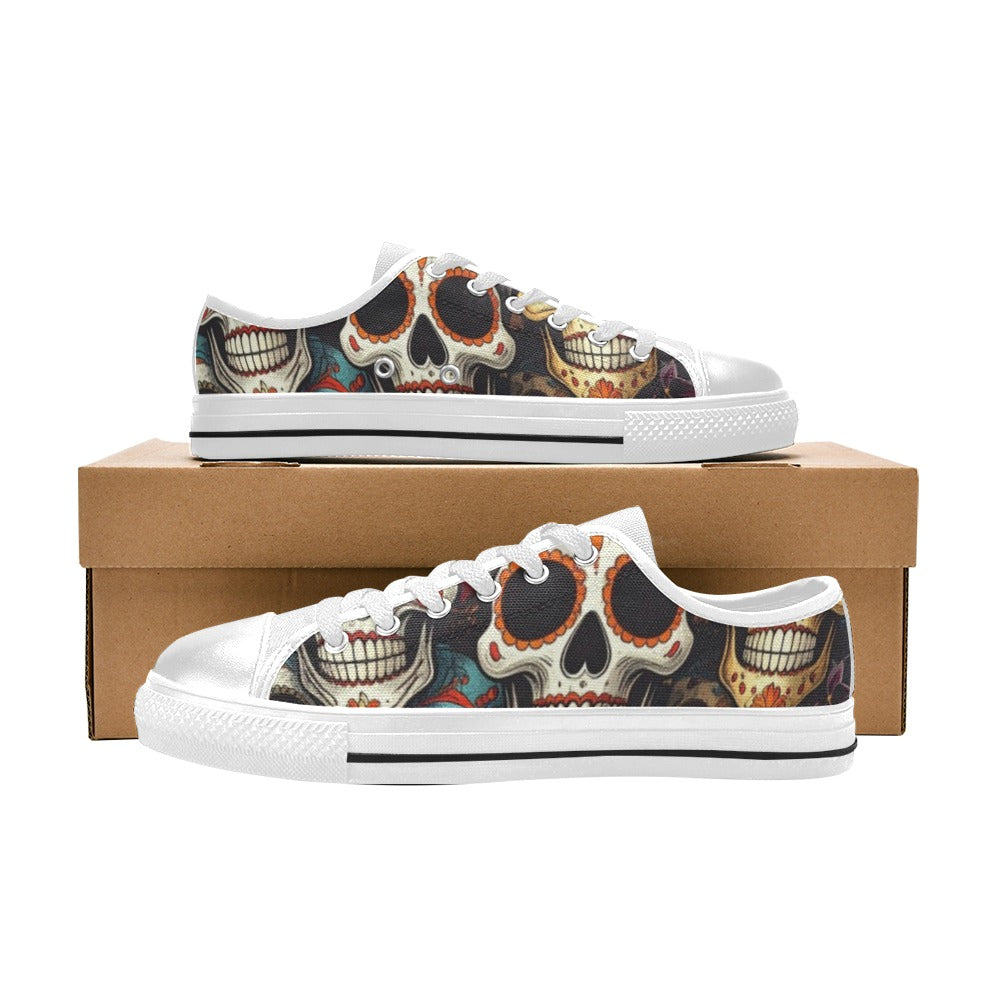 KIDS' Aggressive Comic Sugar Skull Low Top Canvas Vibrant Chaos Sneakers
