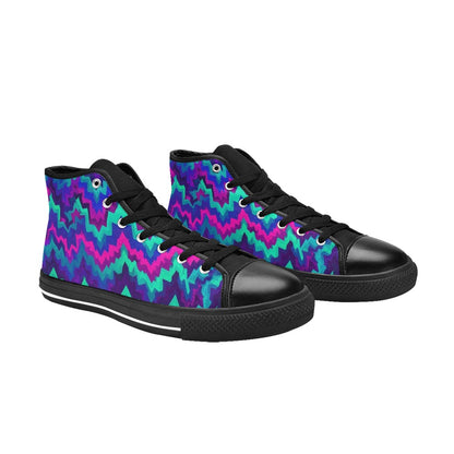 MEN'S Psychedelic Chevron Vortex High Top Canvas Vibrant Chaos Shoes