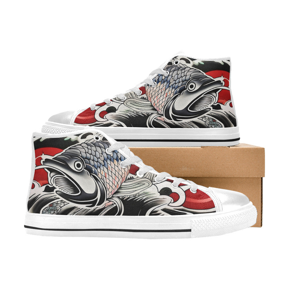 MEN'S Japanese Fish Art 3 High Top Canvas Wallpaper Art Shoes