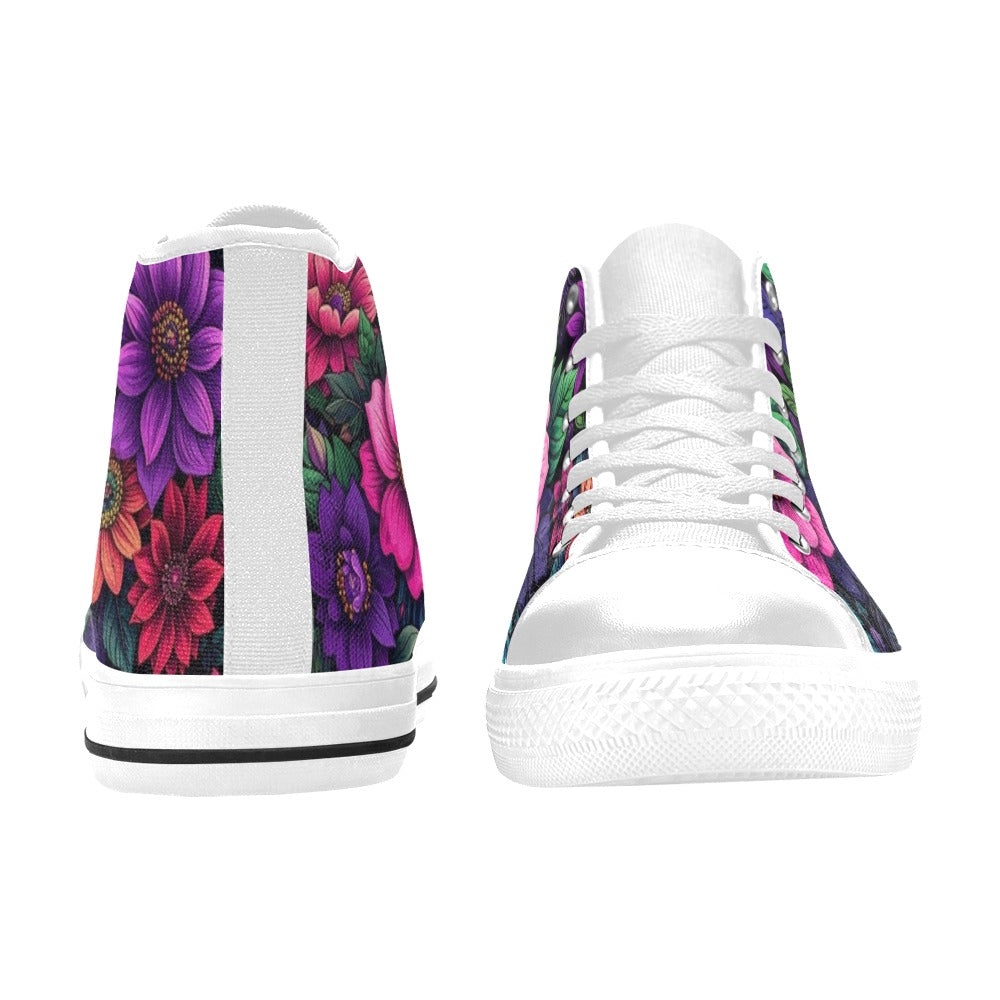 WOMEN'S Trippy Floral Chaos High Top Canvas Neon Fantasy Sneakers