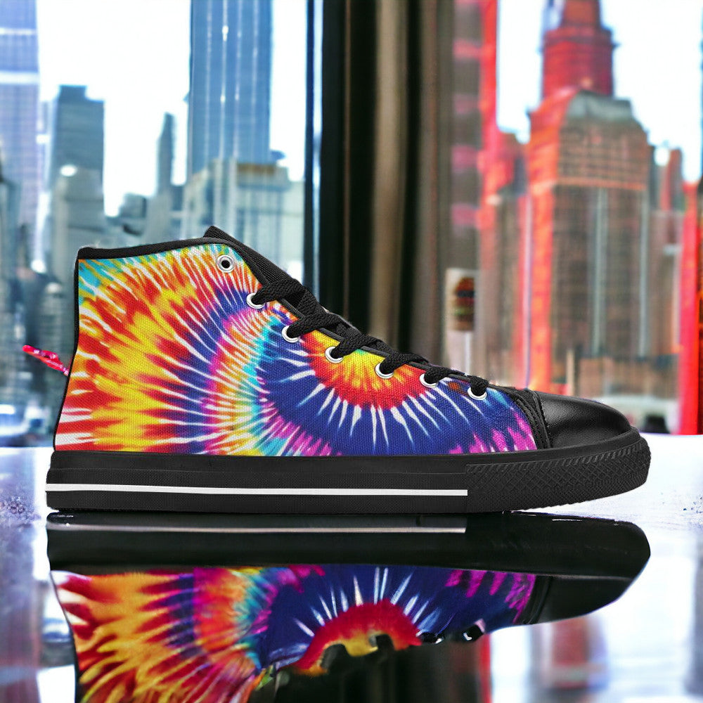 Men's Tie Dye Splash high-top canvas shoes, custom full-wrap printed design — Freaky Shoes