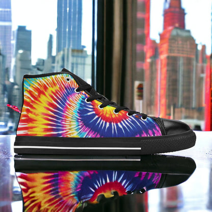 Men's Tie Dye Splash high-top canvas shoes, custom full-wrap printed design — Freaky Shoes