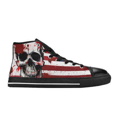 WOMEN'S Patriotic Flag Skull High Top Canvas Neon Fantasy Custom Sneakers