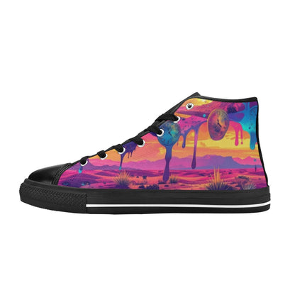MEN'S Surrealist Dreamscape Pattern, Melting High Top Canvas Y2K Sneakers