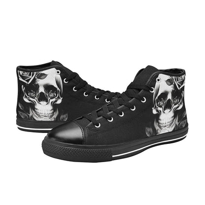 Freaky Shoes custom art sneakers with skull and rose design, made to order