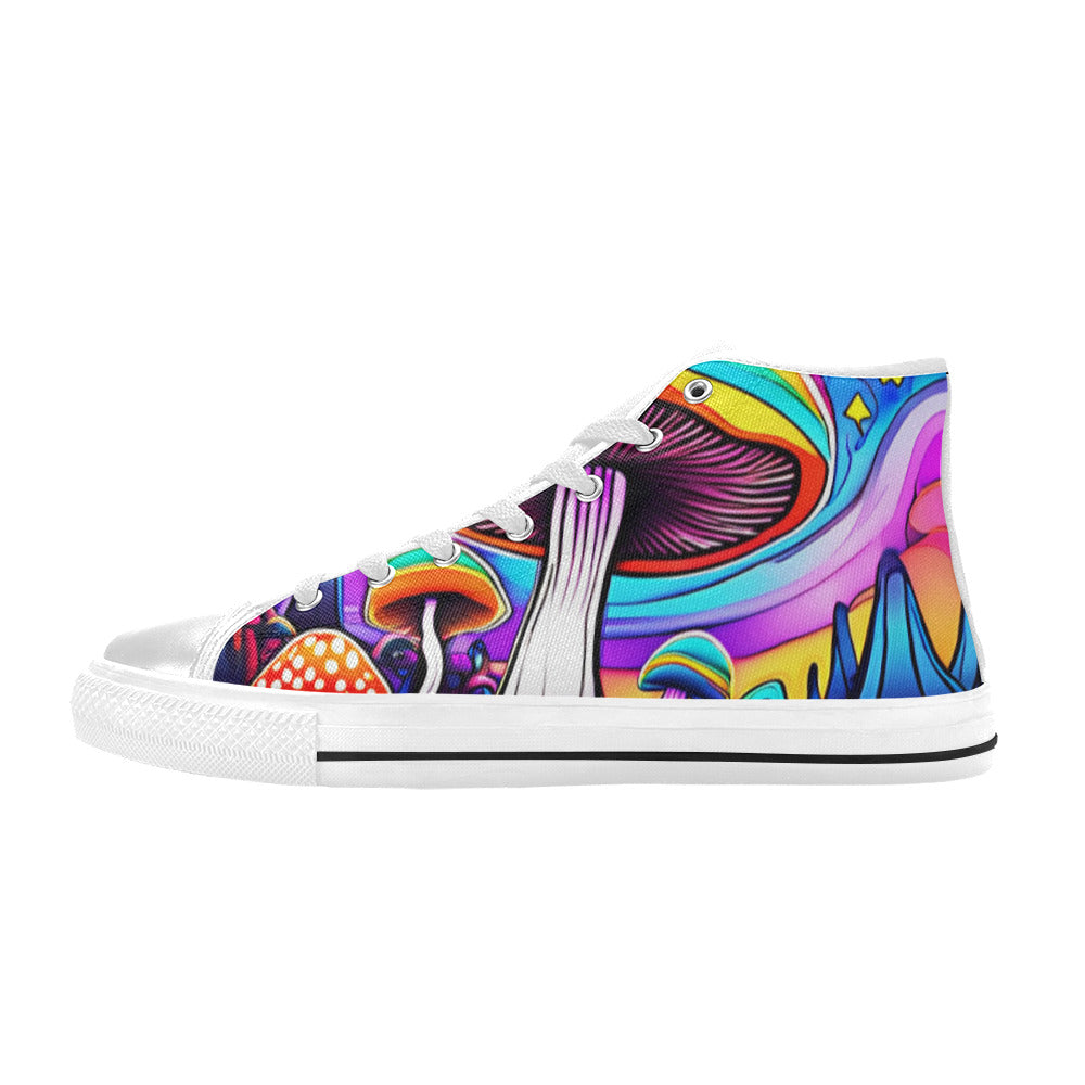 WOMEN'S Colorful Mushrooms Art Vibe High Top Canvas Vibrant Chaos Custom Sneakers