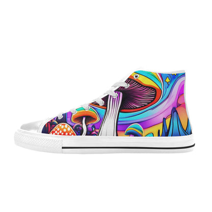 WOMEN'S Colorful Mushrooms Art Vibe High Top Canvas Vibrant Chaos Custom Sneakers