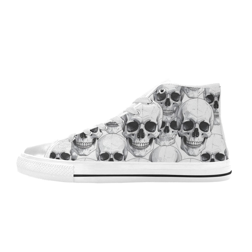 WOMEN'S Clean Skull Line Art High Top Canvas Vibrant Chaos Sneakers