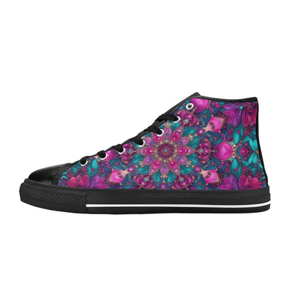 WOMEN'S Feminine Jeweled Skull High Top Canvas Neon Fantasy Custom Shoes
