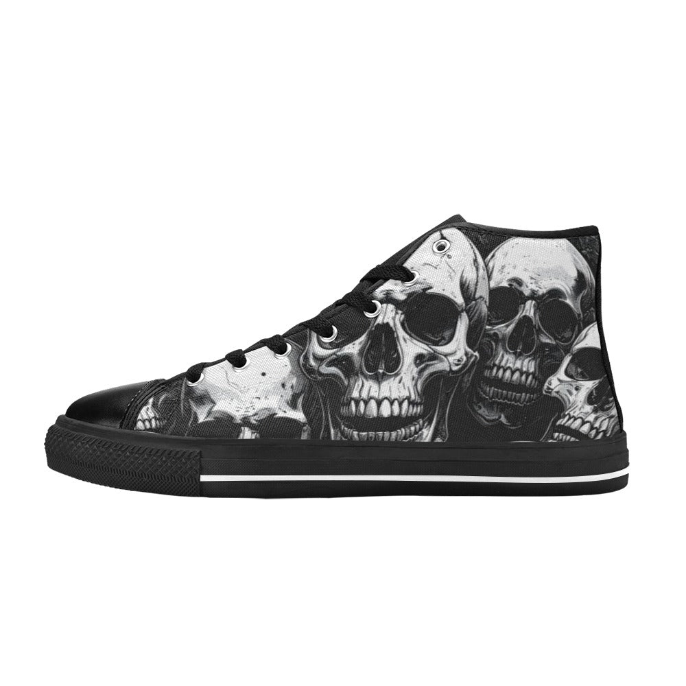 WOMEN'S Aggressive Comic Skull Black High Top Canvas Wallpaper Art Sneakers