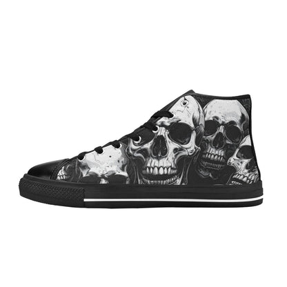 WOMEN'S Aggressive Comic Skull Black High Top Canvas Wallpaper Art Sneakers
