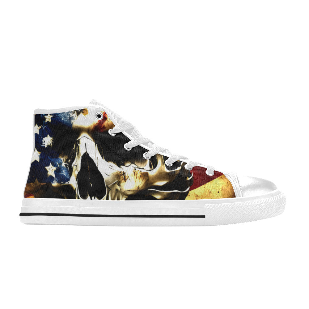 WOMEN'S Patriotic Usa Flag Skull High Top Canvas Dark Academia Custom Shoes