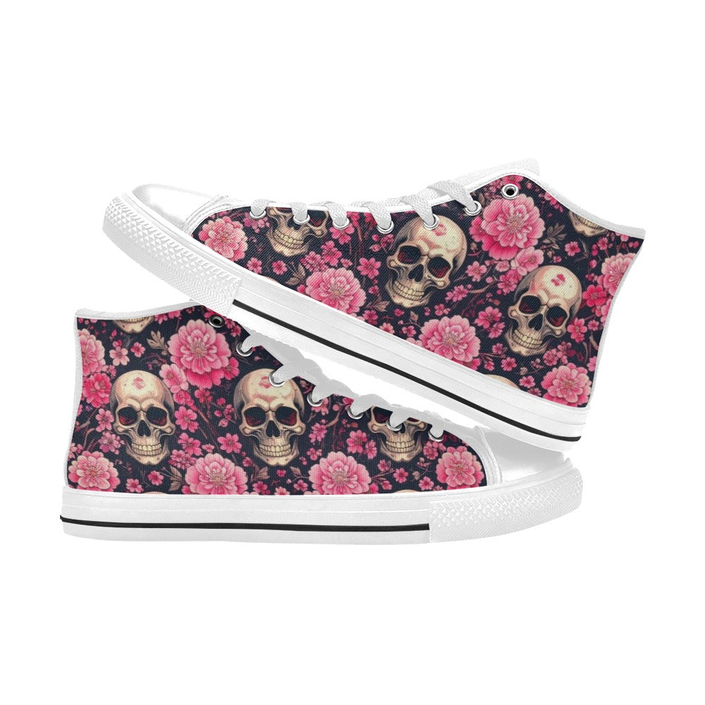 WOMEN'S Skull Cherry Blossom High Top Canvas Vivid Custom Shoes