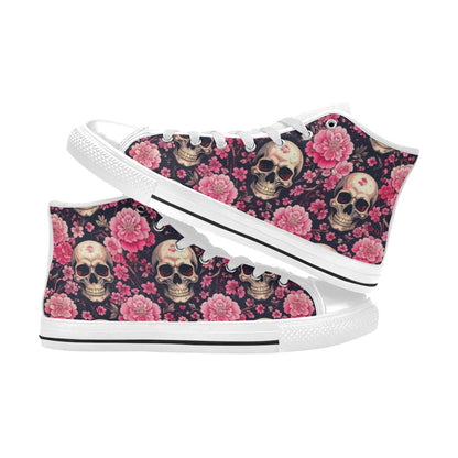 WOMEN'S Skull Cherry Blossom High Top Canvas Vivid Custom Shoes