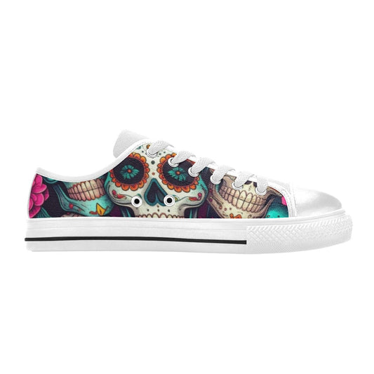 KIDS' Sugar Skull Gold Ornate Low Top Canvas Grunge Shoes
