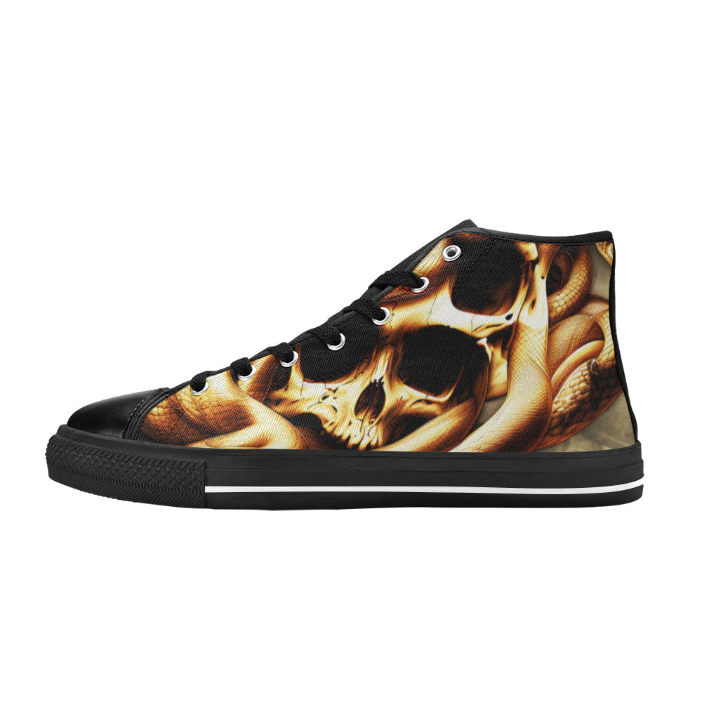 MEN'S Cc Snake Skull Art High Top Canvas Grunge Custom Sneakers