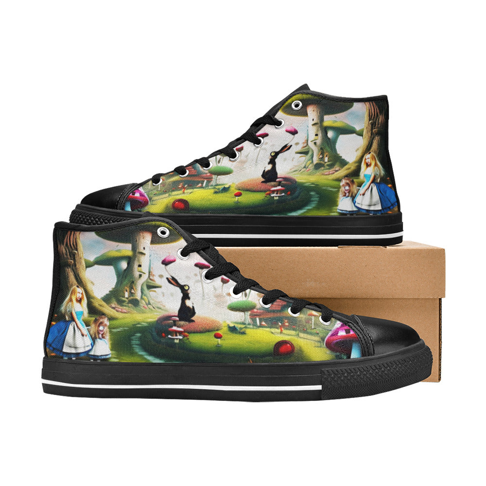MEN'S Freaky World Wonderland Distorted High Top Canvas Grunge Custom Sneakers