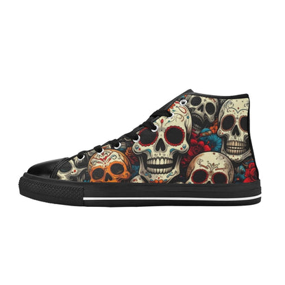 WOMEN'S Aggressive Halftone Sugar Skull High Top Canvas Surreal Custom Shoes