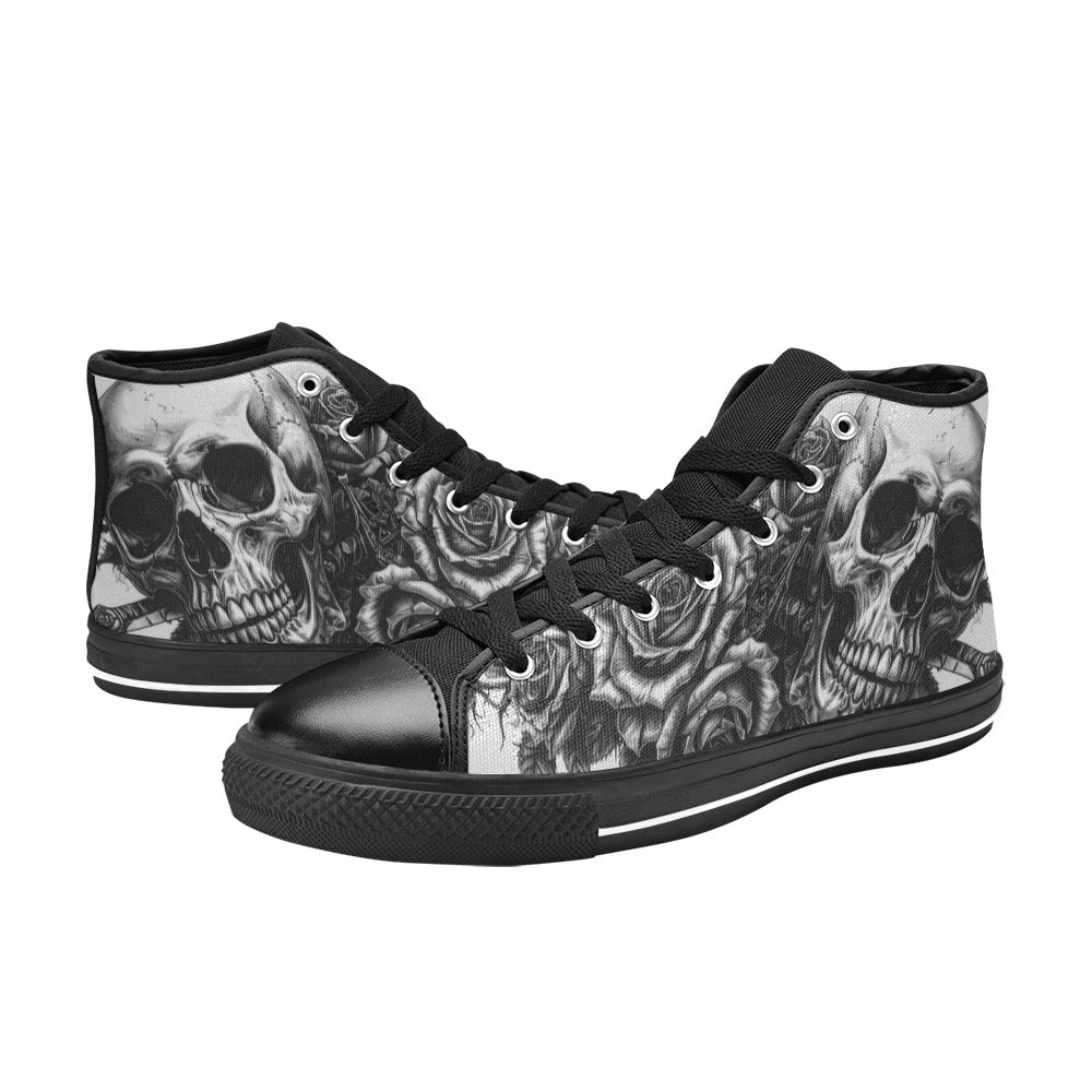 Dark Skull Art Gothic Men's High Top Canvas Shoes | Freaky Shoes®