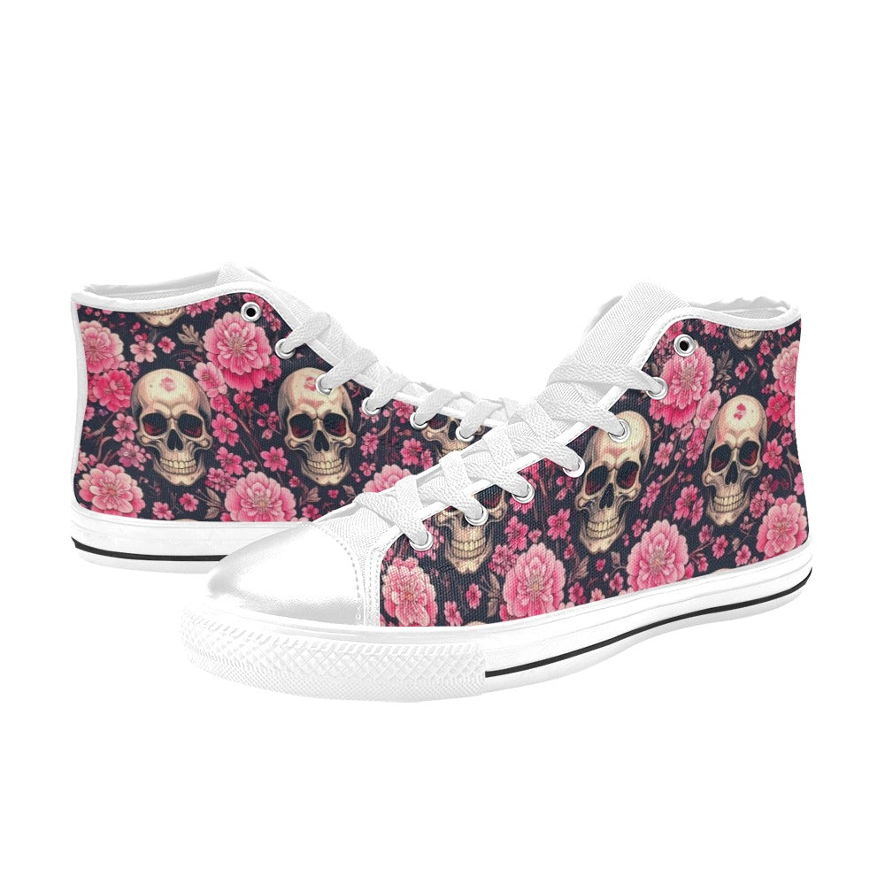 WOMEN'S Skull Cherry Blossom High Top Canvas Vivid Custom Shoes