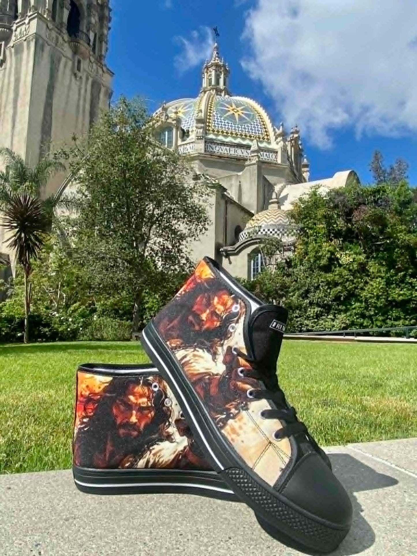 Jesus Unisex custom high-top canvas shoes — wearable art by Freaky Shoes