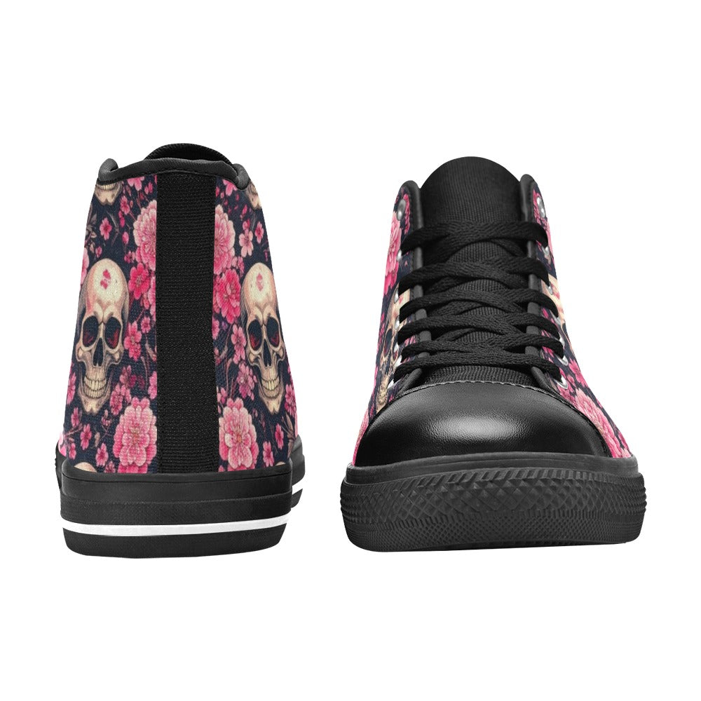 WOMEN'S Skull Cherry Blossom High Top Canvas Surreal Custom Sneakers