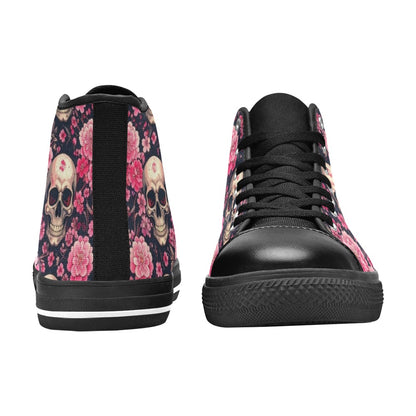 WOMEN'S Skull Cherry Blossom High Top Canvas Surreal Custom Sneakers