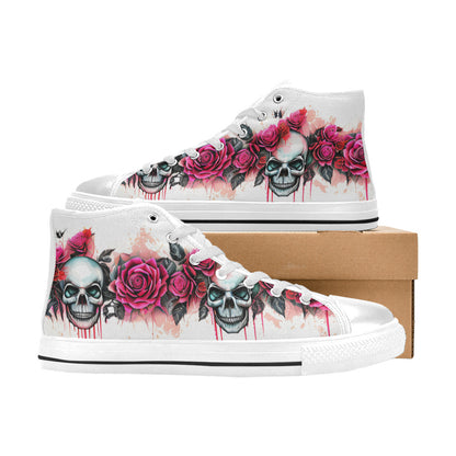 WOMEN'S Skulls Roses Deluxe 2 High Top Canvas Cottagecore Custom Shoes