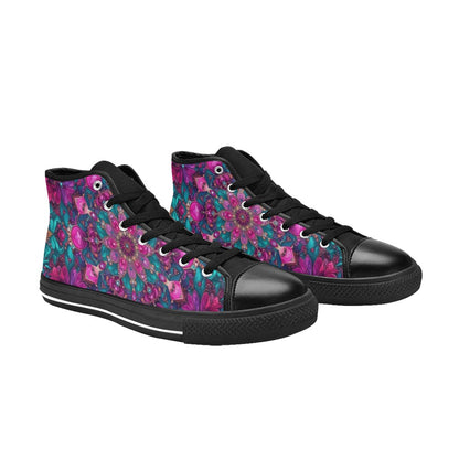WOMEN'S Feminine Jeweled Skull High Top Canvas Neon Fantasy Custom Shoes