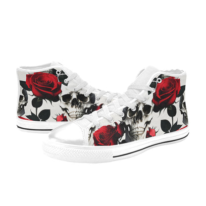 MEN'S Skulls Roses Deluxe 10 High Top Canvas Grunge Custom Shoes