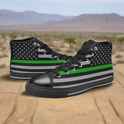 Men's Thin Green Line Flag Themed Sneakers1 high-top canvas shoes, custom full-wrap printed design — Freaky Shoes