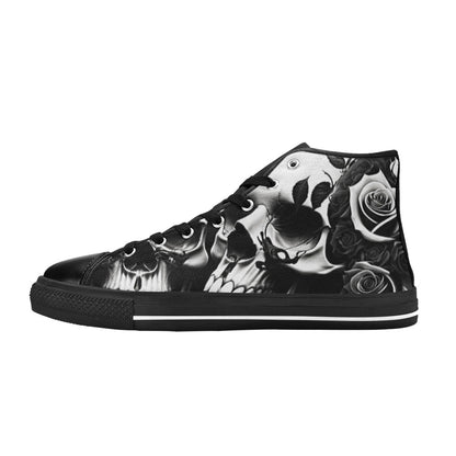WOMEN'S Greyscale Style Skulls Roses High Top Canvas Grunge Shoes