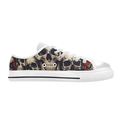 KIDS' Patriotic Skull Flag Low Top Canvas Grunge Shoes