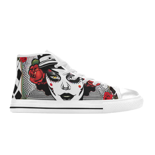 MEN'S Clown Woman Roses Men’S High Top Canvas Vibrant Chaos Sneakers