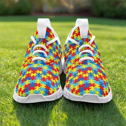 Autism Print hand-made high-top canvas shoes — unique wearable art by Freaky Shoes