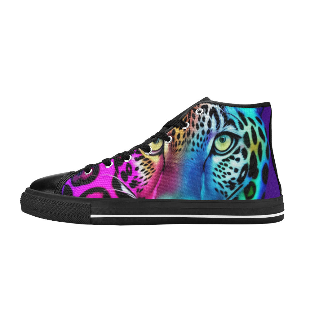MEN'S Colored Leopard Print Art High Top Canvas Vibrant Chaos Custom Shoes