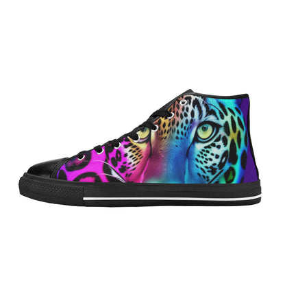 MEN'S Colored Leopard Print Art High Top Canvas Vibrant Chaos Custom Shoes