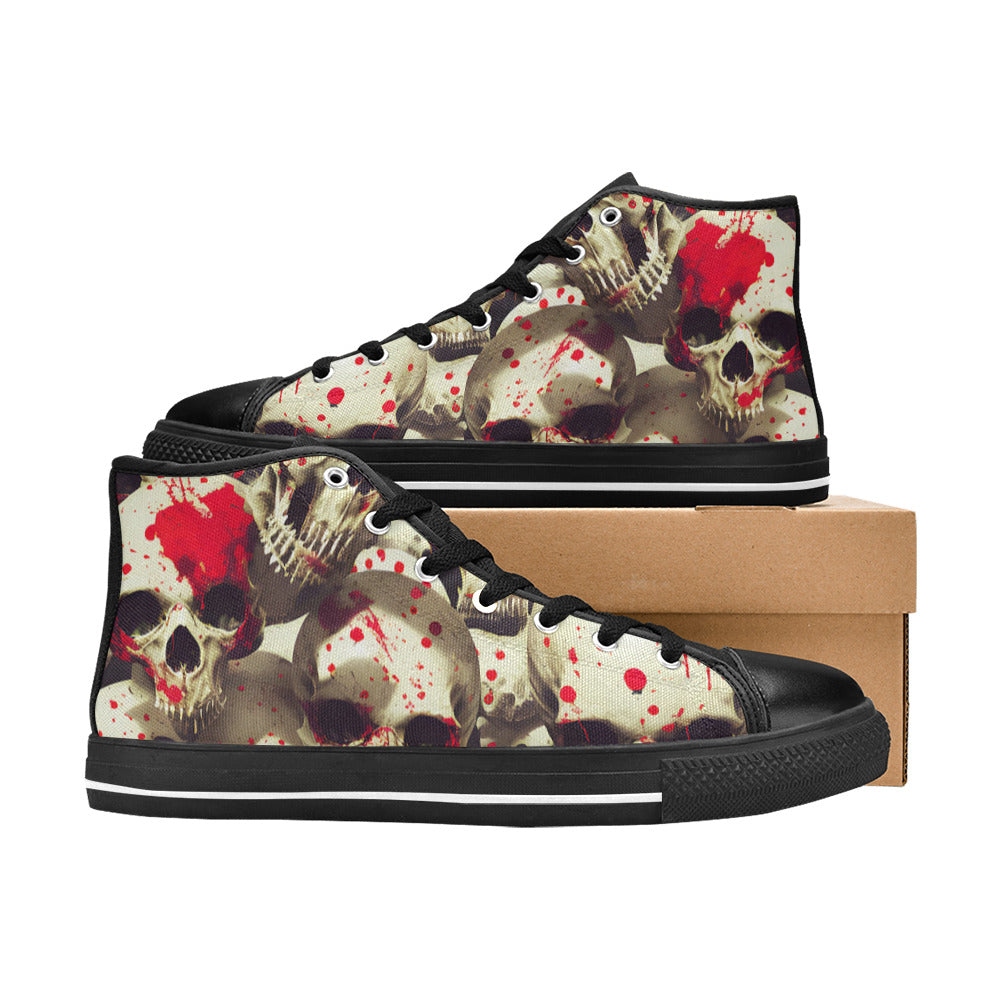 WOMEN'S Splatter Skulls 2 High Top Canvas Cottagecore Custom Sneakers