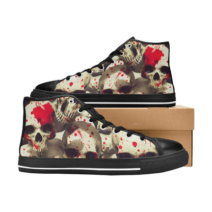 WOMEN'S Splatter Skulls 2 High Top Canvas Cottagecore Custom Sneakers