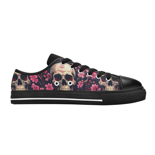 WOMEN'S Skull Cherry Blossom Low Top Canvas Cottagecore Custom Sneakers