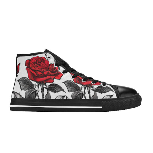WOMEN'S Red Roses Pen Ink High Top Canvas Neon Fantasy Sneakers