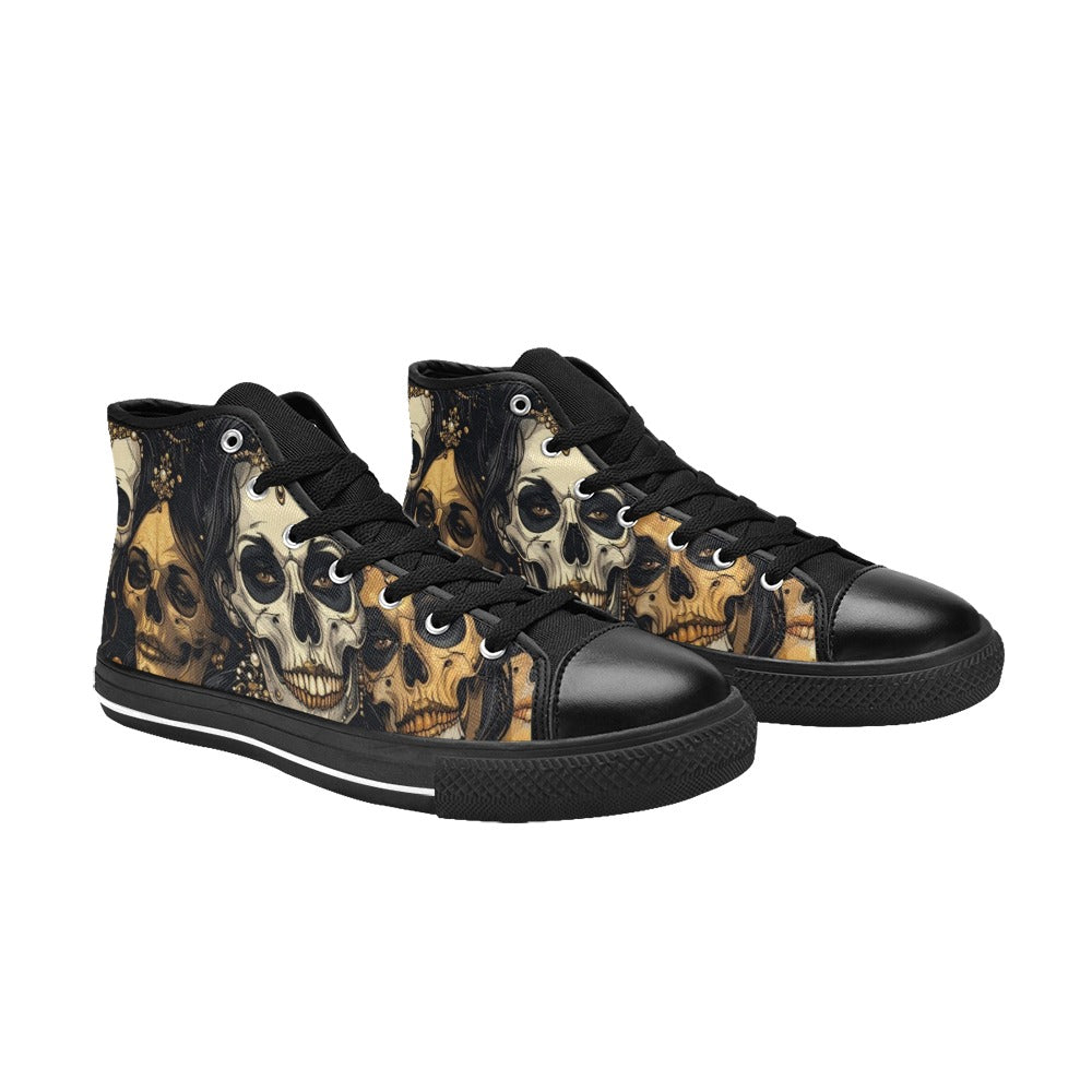 WOMEN'S Dark Glamour Skull Jewels High Top Canvas Grunge Custom Shoes