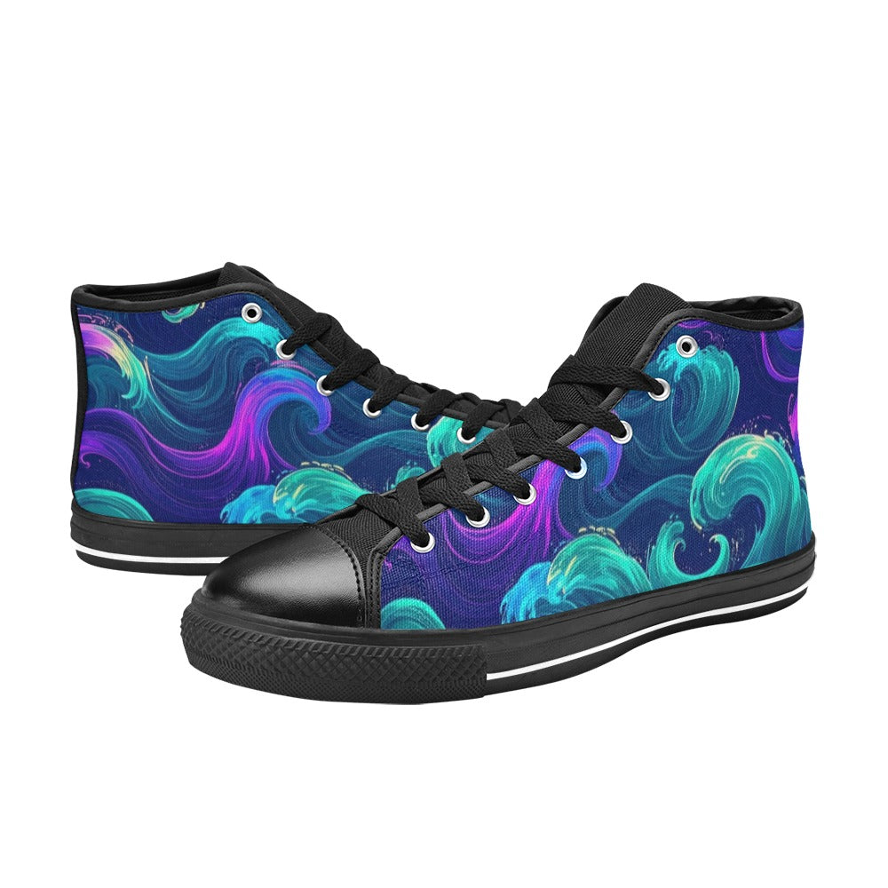 MEN'S Glowing Ocean Swirls Men’S High Top Canvas Wallpaper Art Sneakers