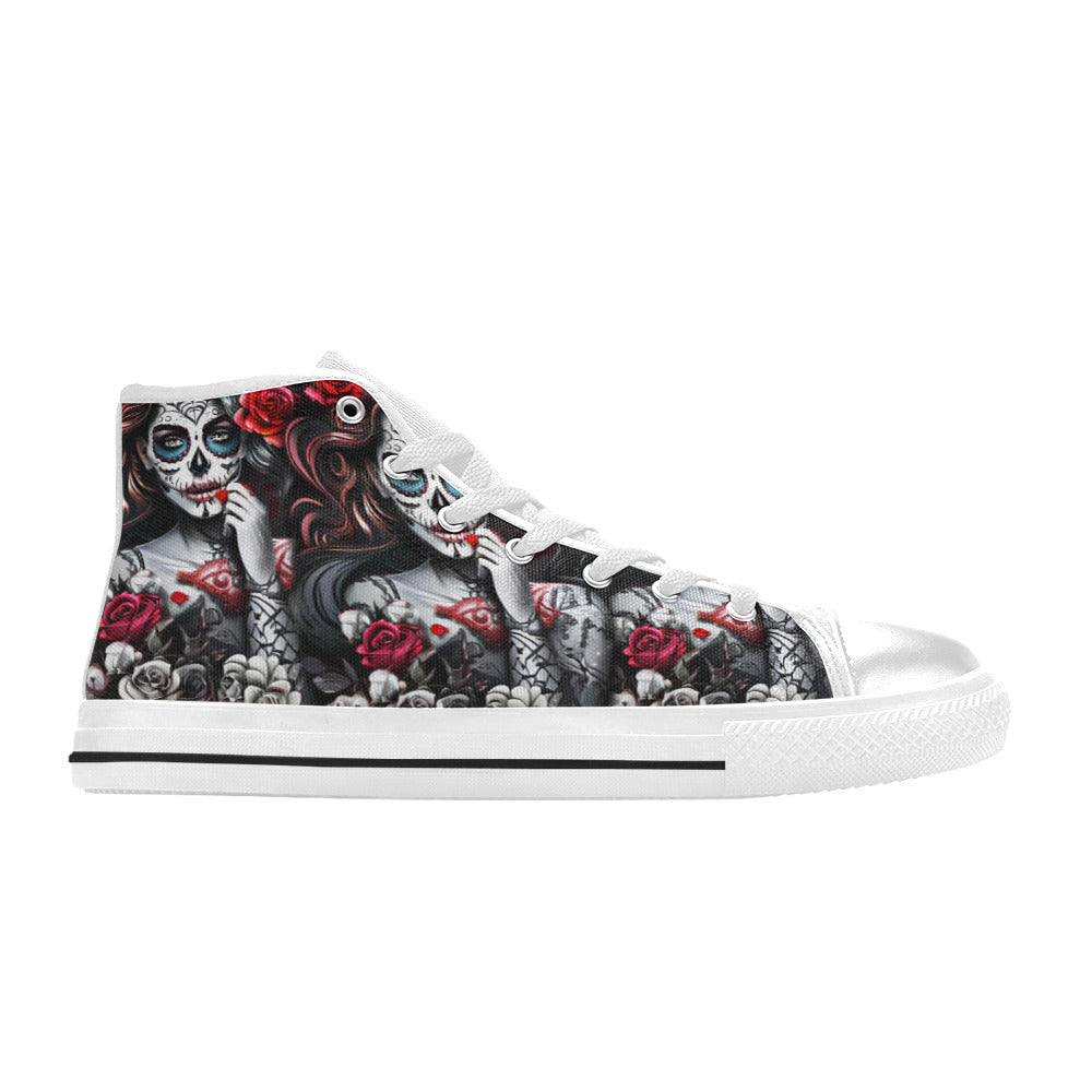 MEN'S Sugar Skull Woman Rose High Top Canvas Neon Fantasy Shoes
